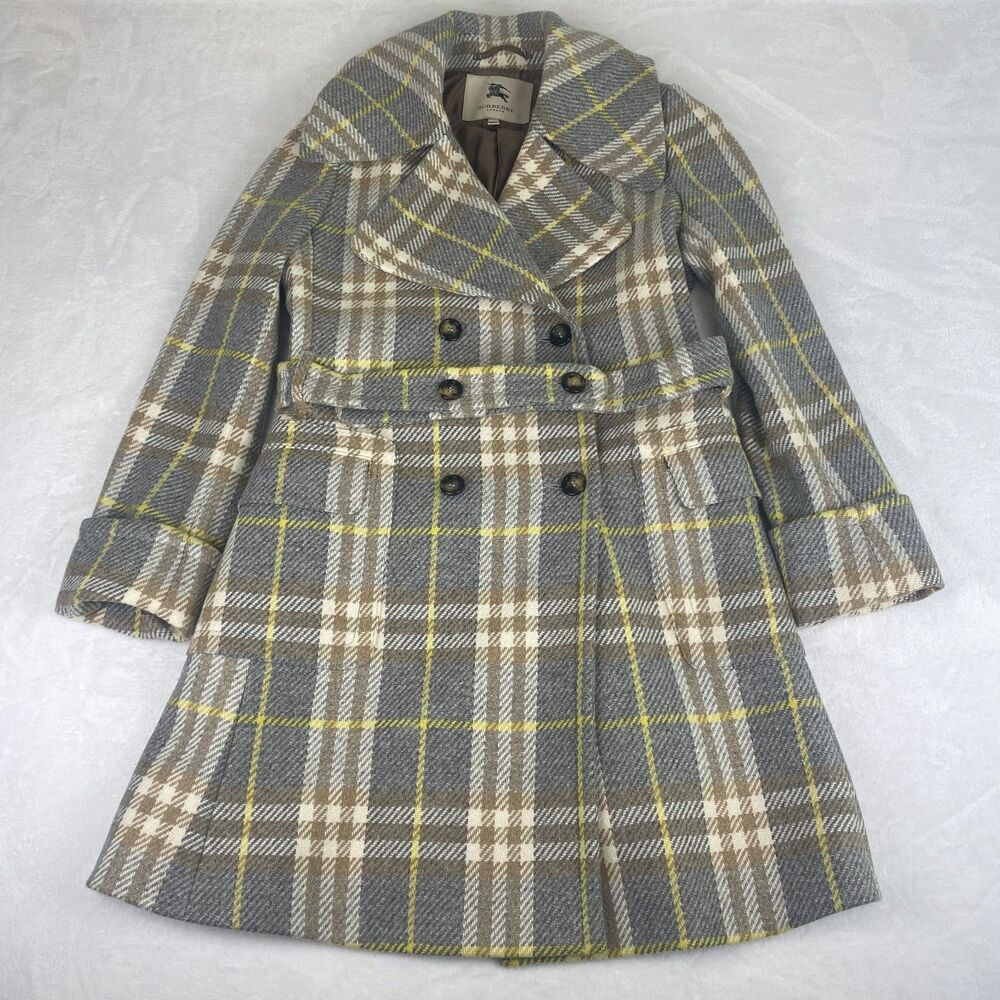 Burberry London Trench Coat Womens 46 Plaid Wool Double Breasted Made in Italy - Picture 2 of 16